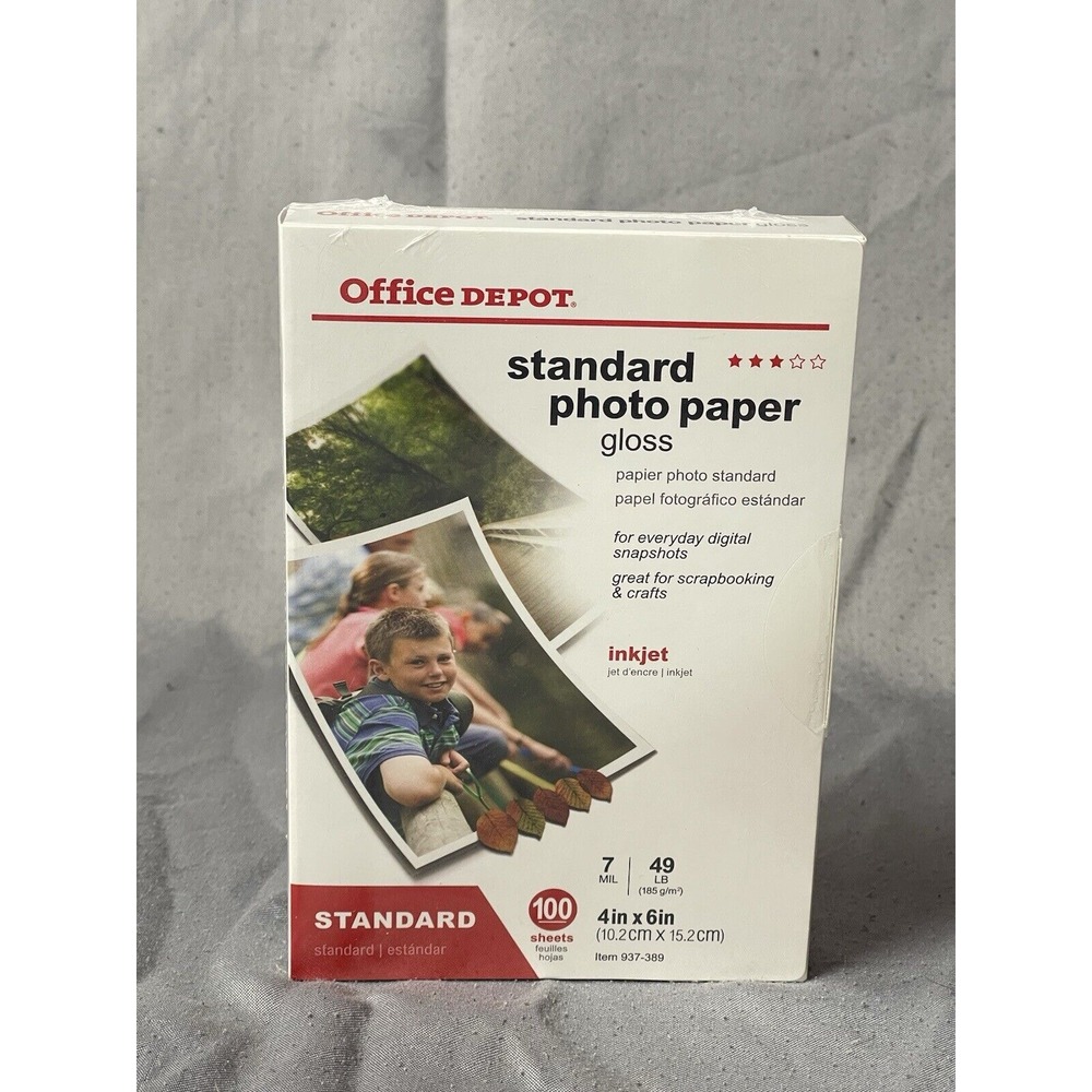 Office Depot Standard Gloss Inkjet Photo Paper 100 Sheets 4" x 6" - New S8